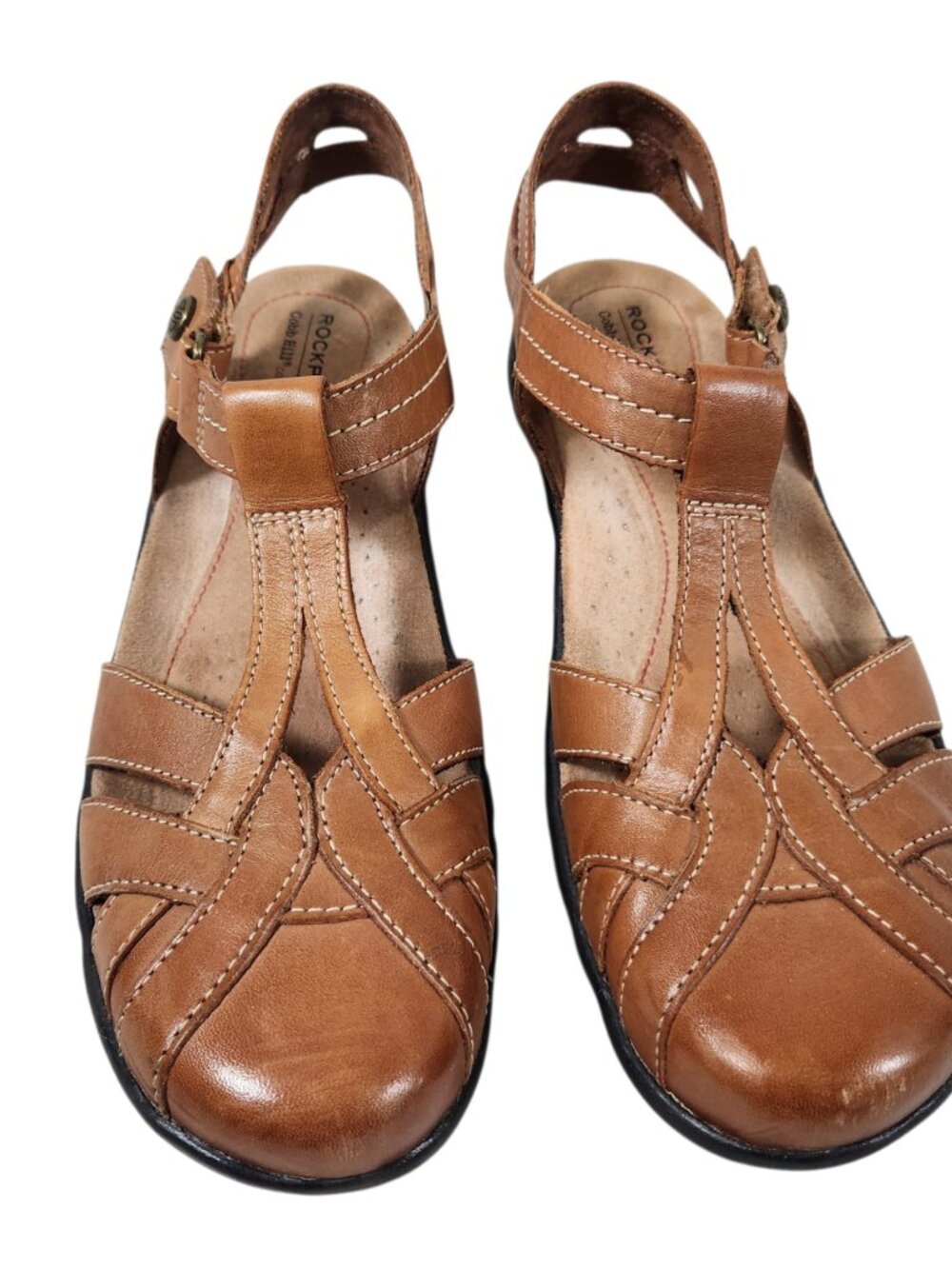 Rockport Womens Cobb Hill Shoes Size 7.5 Closed Toe T-Strap Slingback Brown